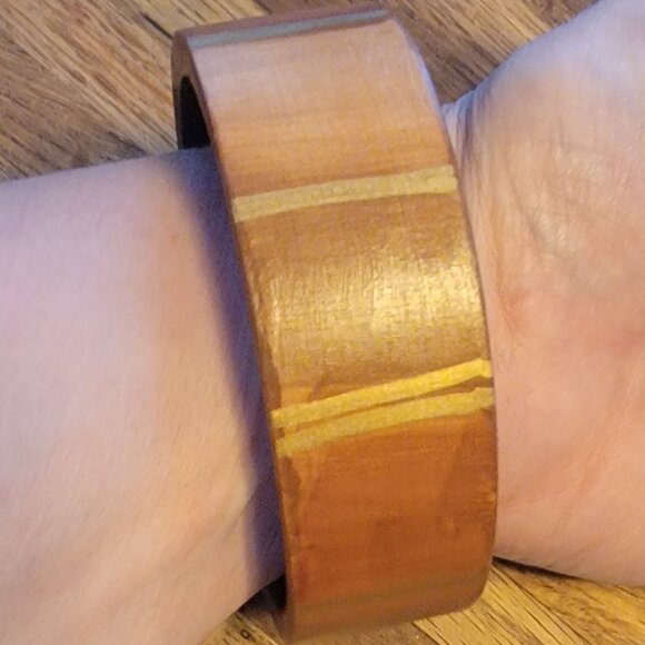 1.25" Wide Wooden Bangle Bracelet, Vintage Boho - Picture 3 of 13